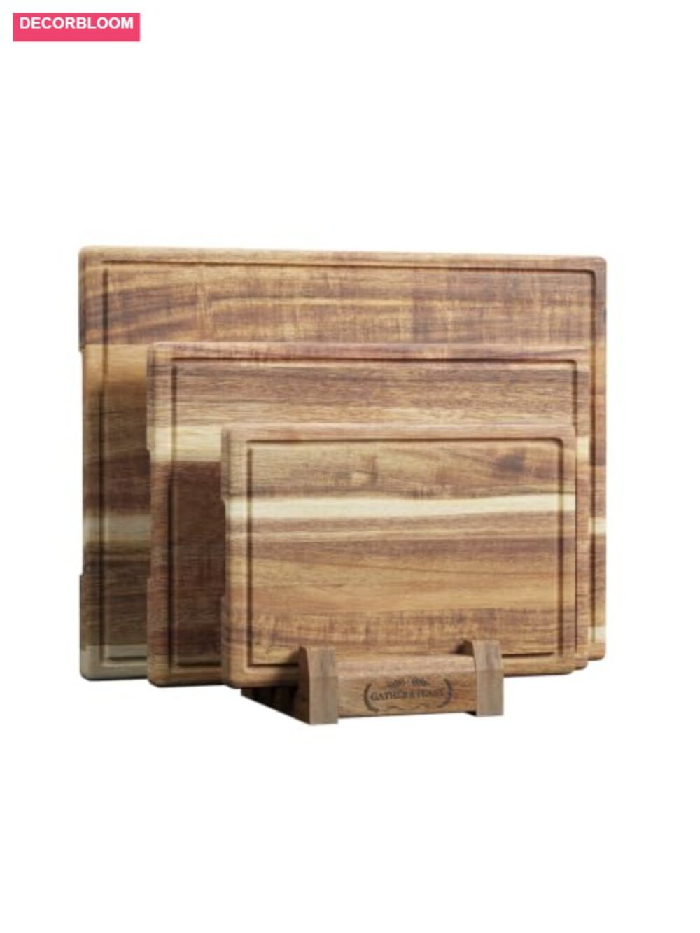 Acacia Wood Cutting Board Set 3-Piece with Stand Kitchen Chopping Boards